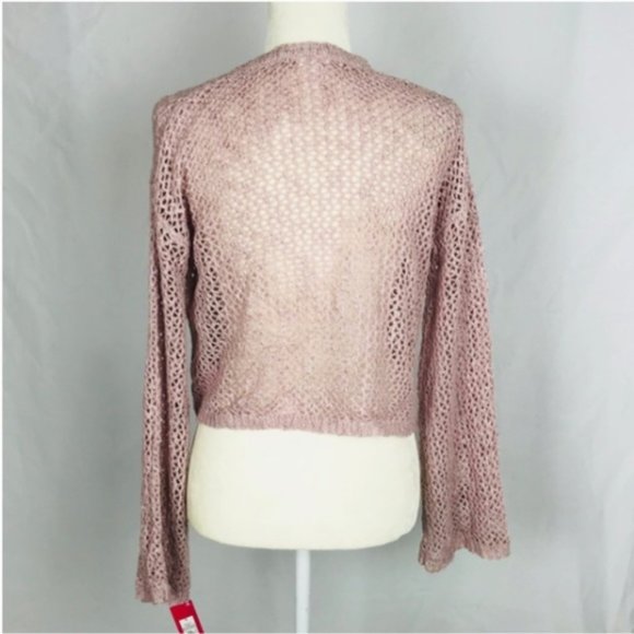 Womens Lilac Cropped  See Through Long Sleeve Pullover Sweater - Picture 3 of 8